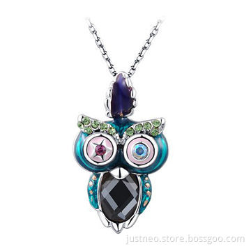 Fashion pendant necklace for women, owl animal themed gold plated copper alloy
